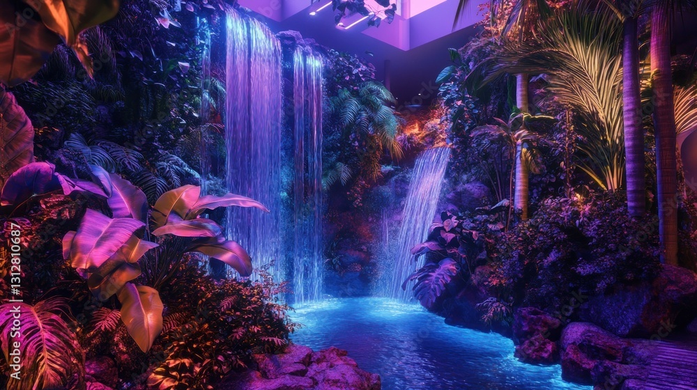 Enchanted Waterfall Oasis: A Tropical Paradise Illuminated Enchanted Waterfall Oasis: A Tropical Paradise Illuminated