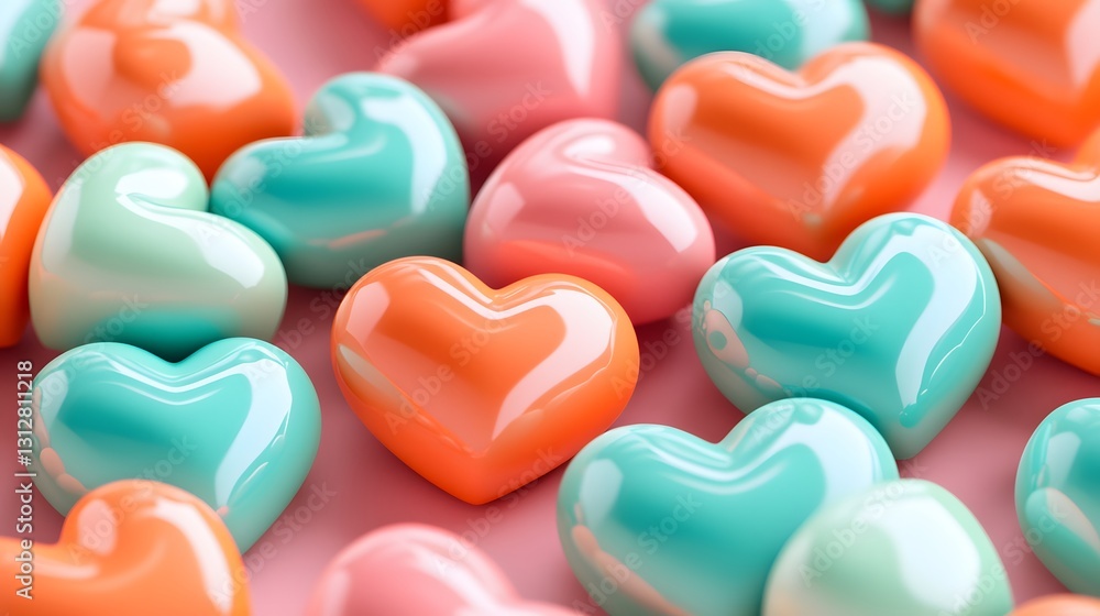 Obraz premium Pastel Pink Peach Mint Green 3D Hearts Background