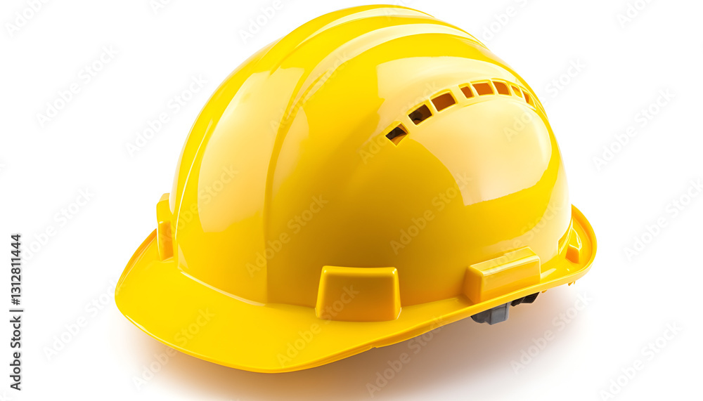 Fototapeta premium One yellow protective helmet isolated on white