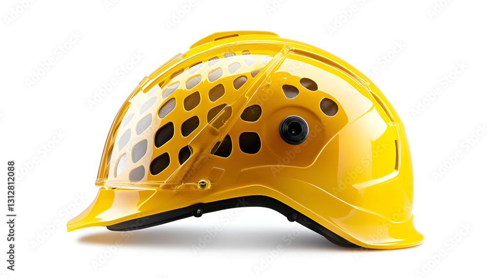 Fototapeta premium One yellow protective helmet isolated on white