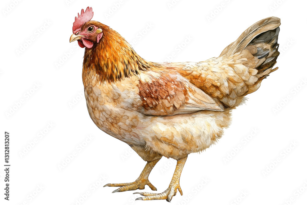 Fototapeta premium Colorful hen standing on its feet with a proud stance in a natural setting during daylight hours