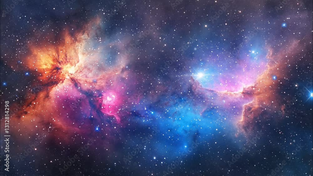 Vibrant space nebula with glowing gas clouds and distant stars in the universe, seamless looping 4K time-lapse animation video background
