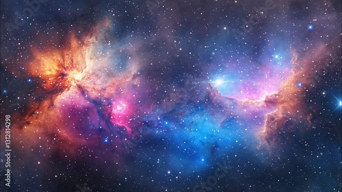 Vibrant space nebula with glowing gas clouds and distant stars in the universe, seamless looping 4K time-lapse animation video background