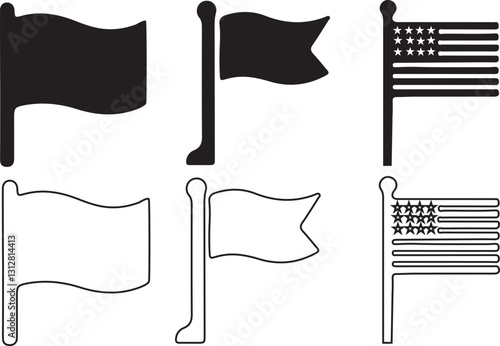 Flag silhouette icon bundle on white background
