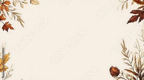 Autumnal leaves frame a blank beige background, ideal for text or design elements