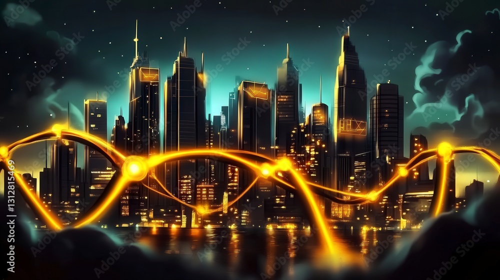 Obraz premium Futuristic Digital Cityscape with Glow and Networks
