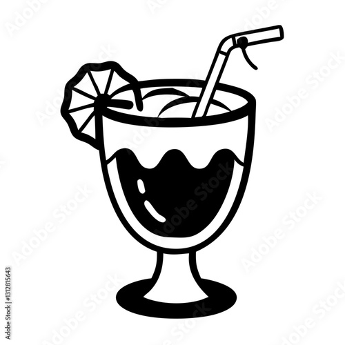 Cocktail glass with straw icon