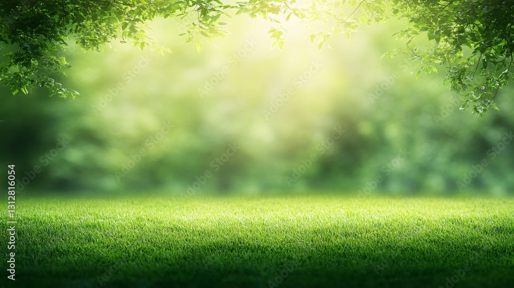 Fototapeta premium Green grass and trees create a beautiful natural landscape scene