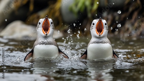 Gentoo penguins calling in the wild