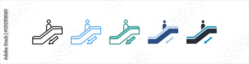 Escalator Down Icon Set Multiple Style Collection