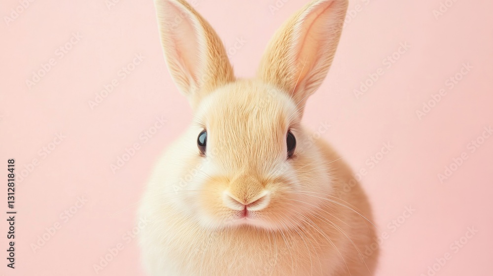 Obraz premium Photo of a little bunny, on a soft pink background Easter theme