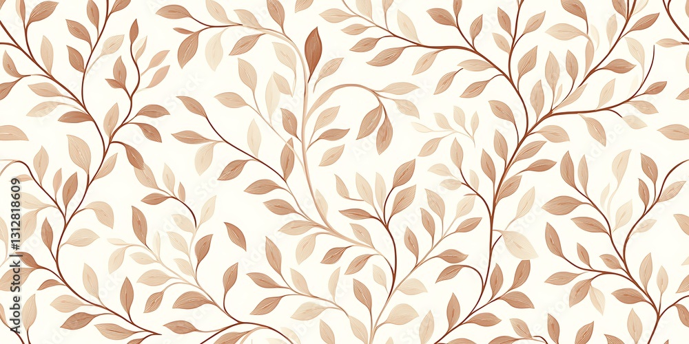 Fototapeta premium Elegant seamless pattern with delicate brown leaves and branches on white background. Perfect for textile, wallpaper, or packaging design