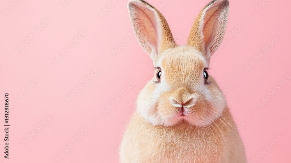 Fototapeta premium Photo of a little bunny, on a soft pink background Easter theme