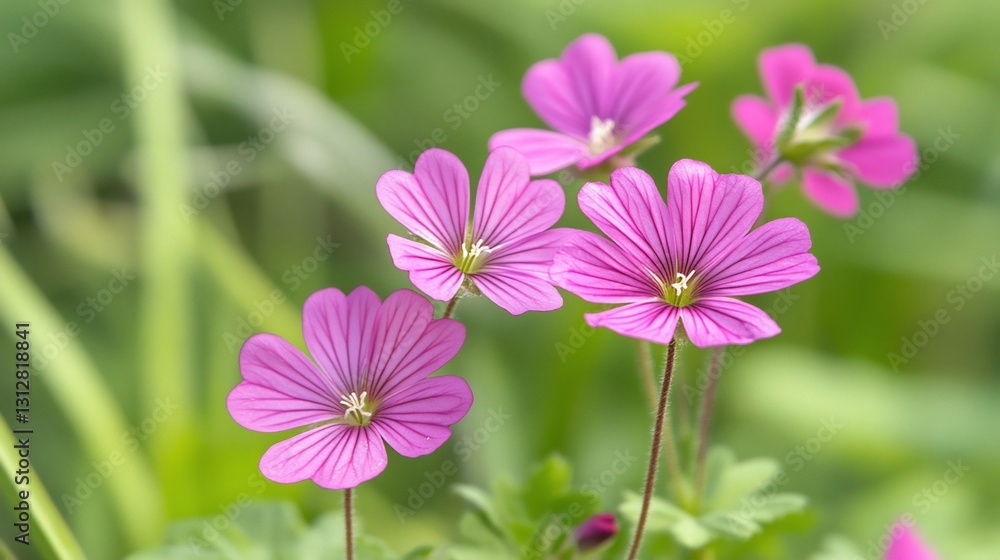 Close-up of four vibrant pink flowers blooming in a garden, soft focus background. Close-up of four vibrant pink flowers blooming in a garden, soft focus background.