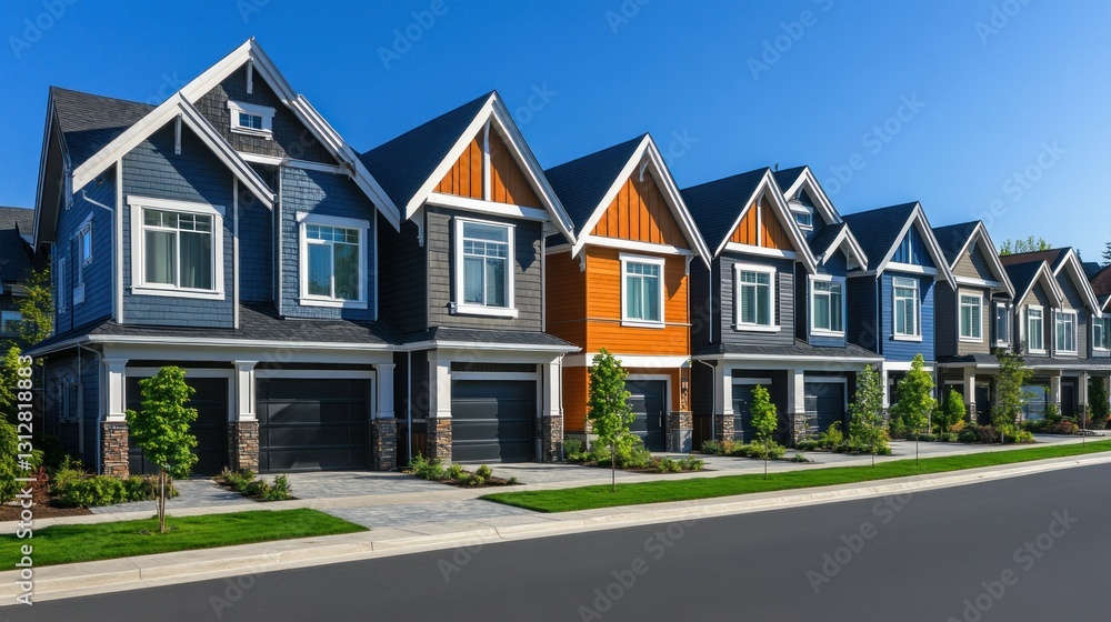 Colorful Townhouses Row Under Sunny Sky Colorful Townhouses Row Under Sunny Sky