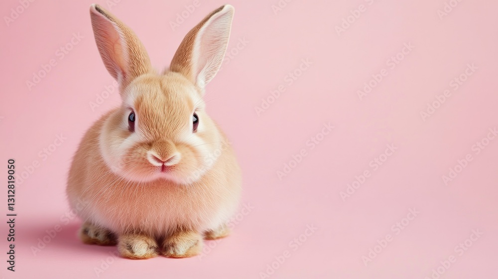 Obraz premium Photo of a little bunny, on a soft pink background Easter theme