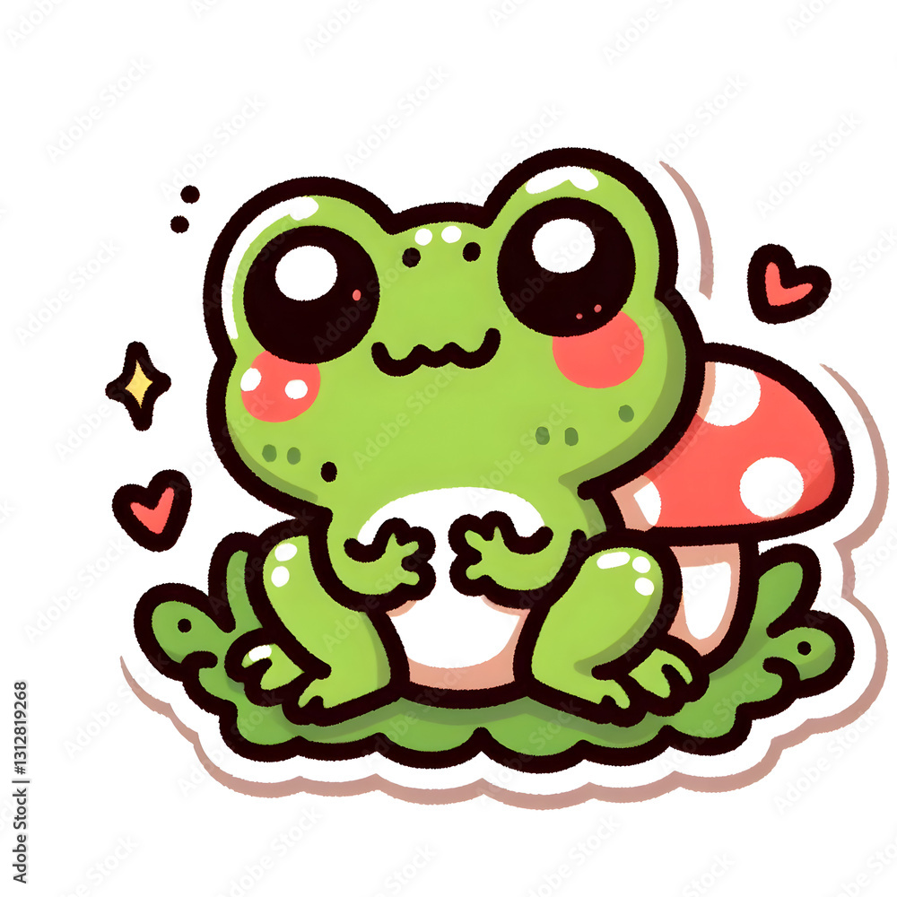 Obraz premium cute frog doodles sticker isolated on white background