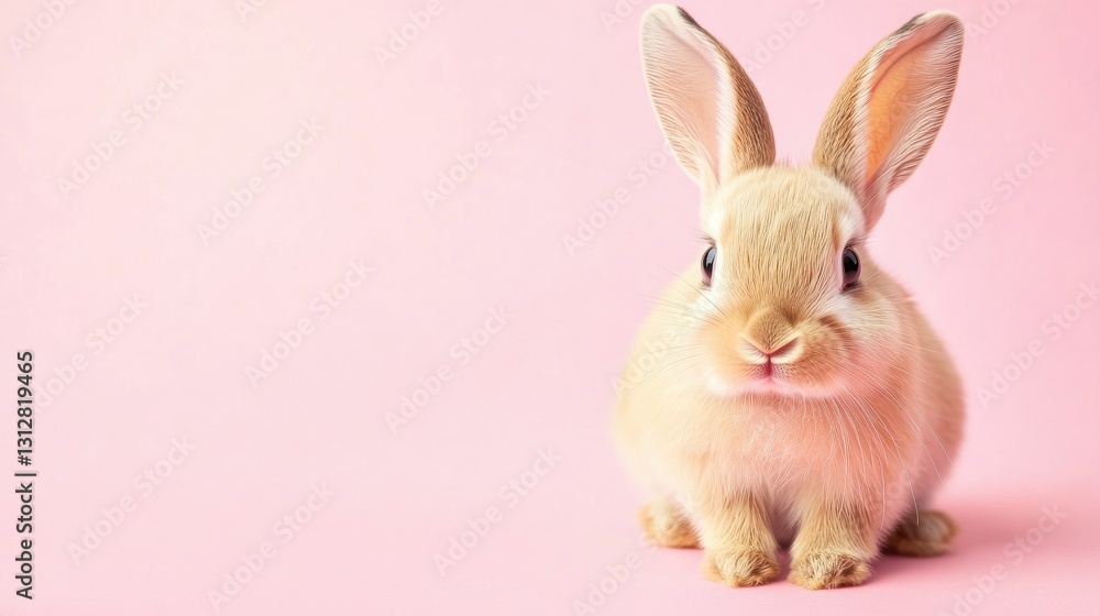 Photo of a little bunny, on a soft pink background Easter theme Photo of a little bunny, on a soft pink background Easter theme