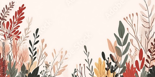 Autumnal floral border design.  Muted tones, soft illustration