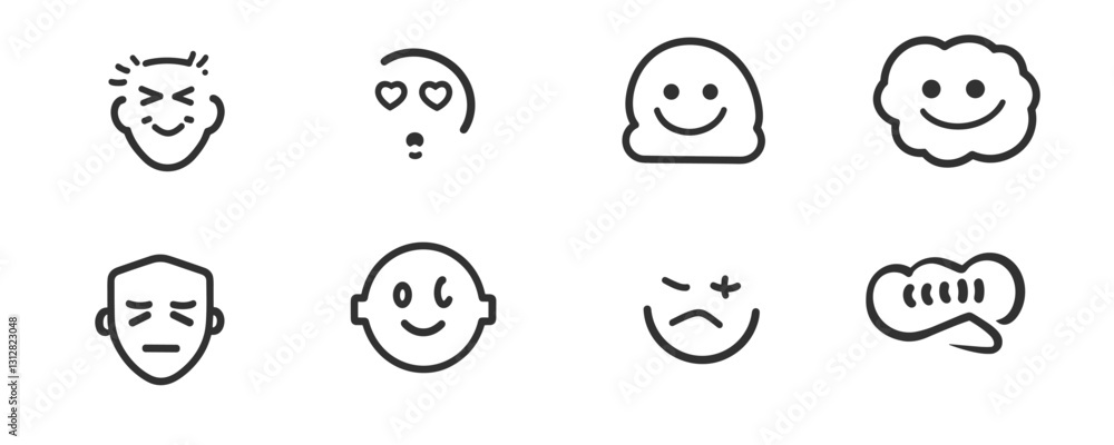 Flat linear icons set of emotion faces with various expressions. Flat linear icons set of emotion faces with various expressions.