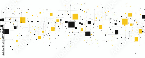 Flat style geometric icon set: abstract linear vector art with yellow and black squares.