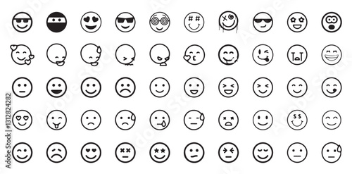 Emoji face icon in high-quality hand drawn style. Emoticons vector illustration on isolated background. Happy and sad face business emojis concept.
