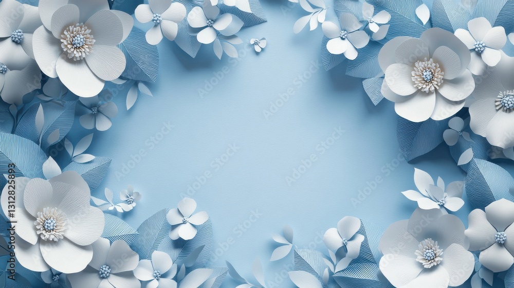 Elegant 3D Paper Flower Arrangement with White and Blue Details Elegant 3D Paper Flower Arrangement with White and Blue Details
