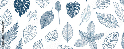 Wallpaper Mural Flat linear botanical icons set with tropical leaves and foliage - vector style. Torontodigital.ca