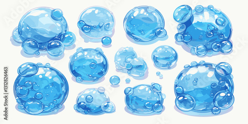 Flat style icons set of blue water bubbles in vector format.