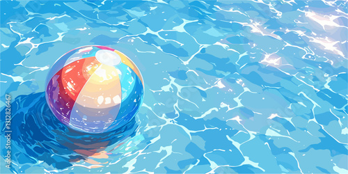 Beach ball in water flat icons set: vector summer pool and water ripple design.
