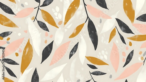 Abstract leaf pattern in muted autumnal tones.  Simple, elegant design
