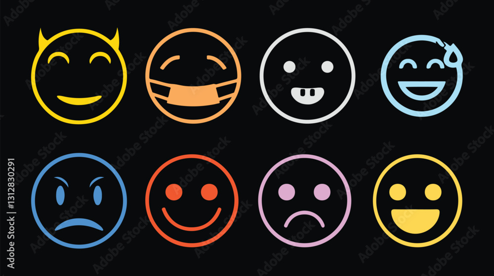 Set of face and sad emojis icons. High quality emoticons comment social media Facebook chat comment reactions, icon template face tear, smile sad, hug love like, Lol, laughter emoji character message Set of face and sad emojis icons. High quality emoticons comment social media Facebook chat comment reactions, icon template face tear, smile sad, hug love like, Lol, laughter emoji character message