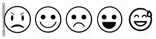 Emoji face icon in high-quality hand drawn style. Emoticons vector illustration on isolated background. Happy and sad face business emojis concept.