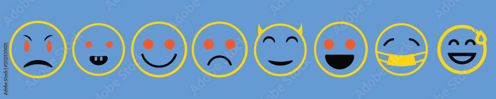 Set of face and sad emojis icons. High quality emoticons comment social media Facebook chat comment reactions, icon template face tear, smile sad, hug love like, Lol, laughter emoji character message Set of face and sad emojis icons. High quality emoticons comment social media Facebook chat comment reactions, icon template face tear, smile sad, hug love like, Lol, laughter emoji character message