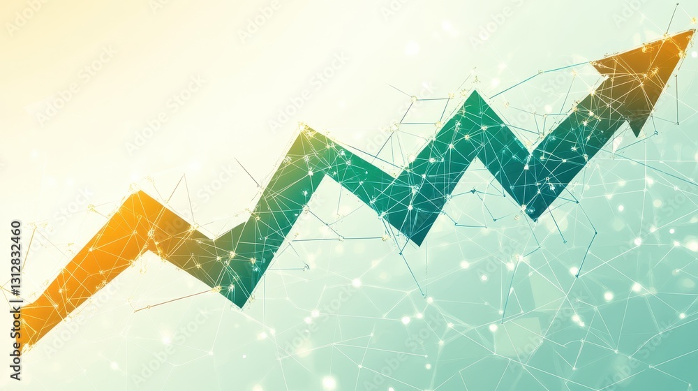 Obraz premium A digital graph with an arrow illustrating business development trends and growth, set against a clean background for a professional presentation.