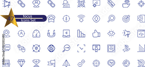 icons related to focus, concentration. Linear icon collection
