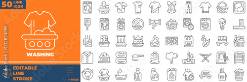 Washing Line Editable Icons set