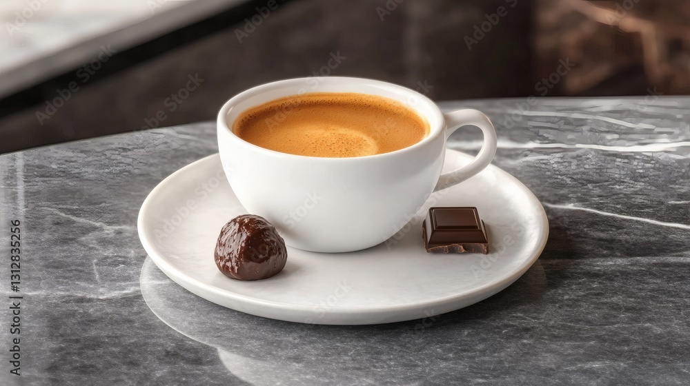 Coffee and chocolate indulgence: A delightful break on a textured surface Coffee and chocolate indulgence: A delightful break on a textured surface