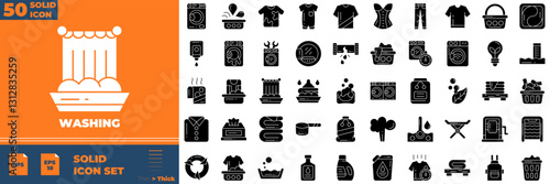 Washing Solid Editable Icons set