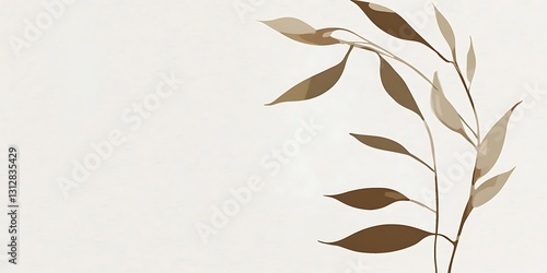 Elegant branch with brown leaves on a light background. Minimalist design