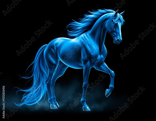 Majestic Blue Horse in Darkness – Fantasy Equine Art