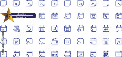 icons related to deadline. Linear icon collection. Editable stroke.