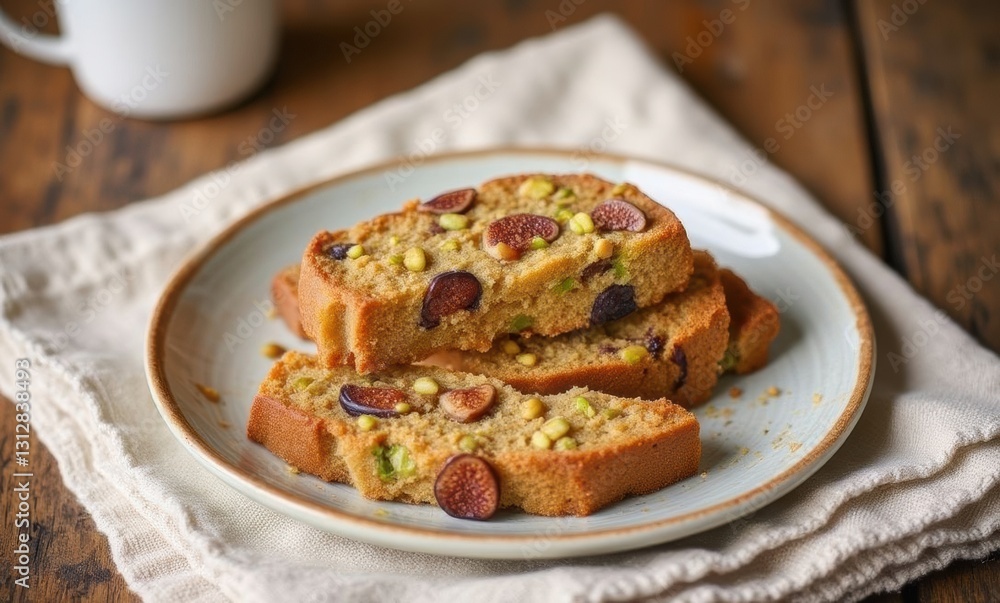 Sliced fruit cake on cream plate Sliced fruit cake on cream plate