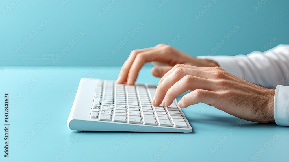 Data Entry Operator Hands typing on a modern white keyboard. Data Entry Operator Hands typing on a modern white keyboard.