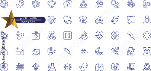 icons related to public health. Linear icon collection.