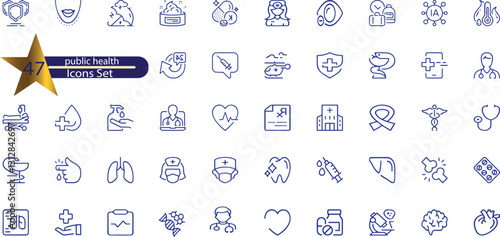 icons related to public health. Linear icon collection.