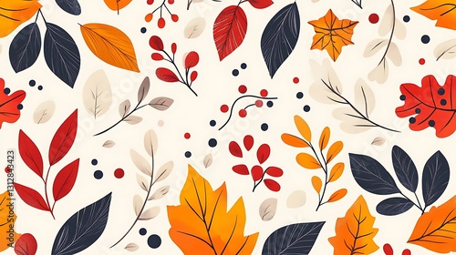 Autumnal leaves and berries pattern (1)