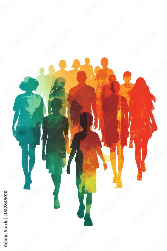 Obraz premium Silhouette of diverse individuals forming a gradient pattern