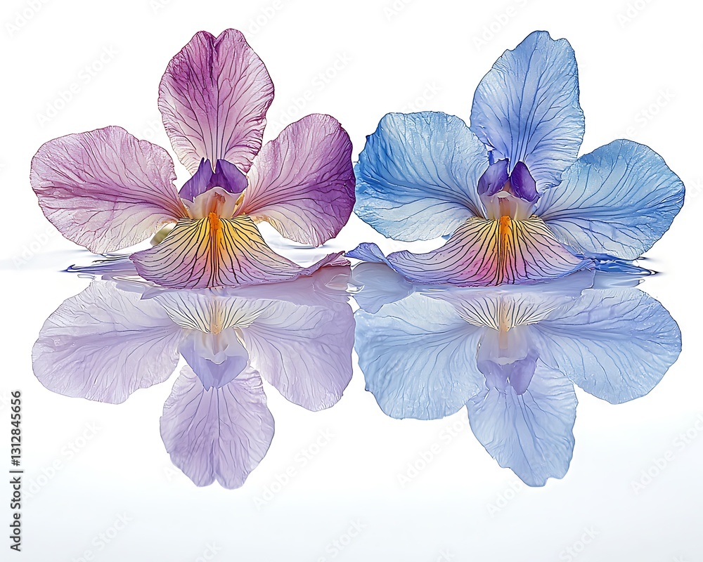 Fototapeta premium Serene Reflections: Two Orchid Flowers in Water