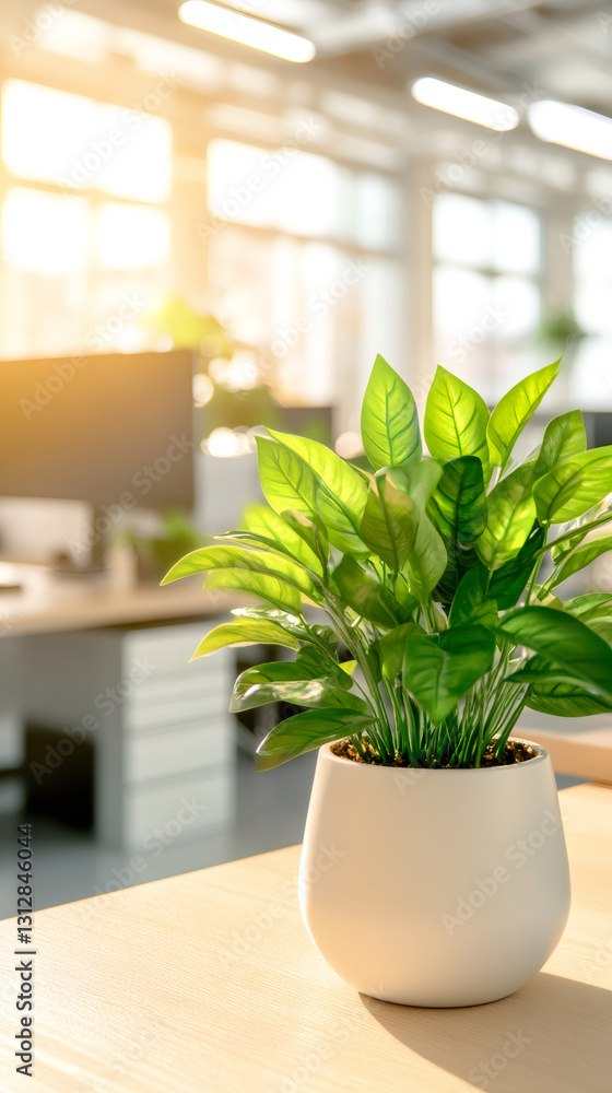 custom made wallpaper toronto digitalPotted plant on a desk in a sunlit office, promoting a calm and productive work environment